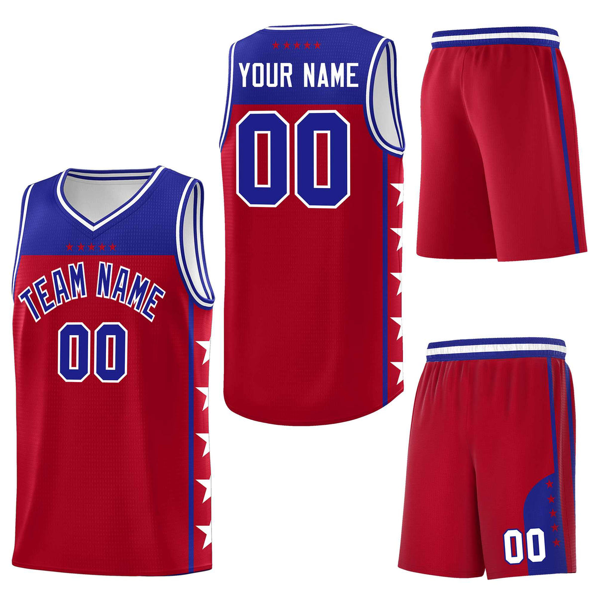 Custom Red Royal Personalized Star Pattern Sports Uniform Basketball Jersey