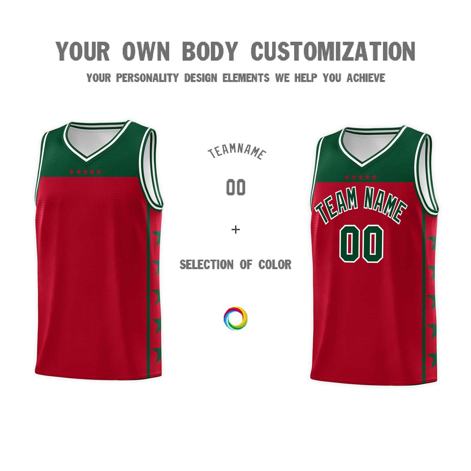 Custom Red Kelly Green Color Block Sets Sports Uniform Basketball Jersey