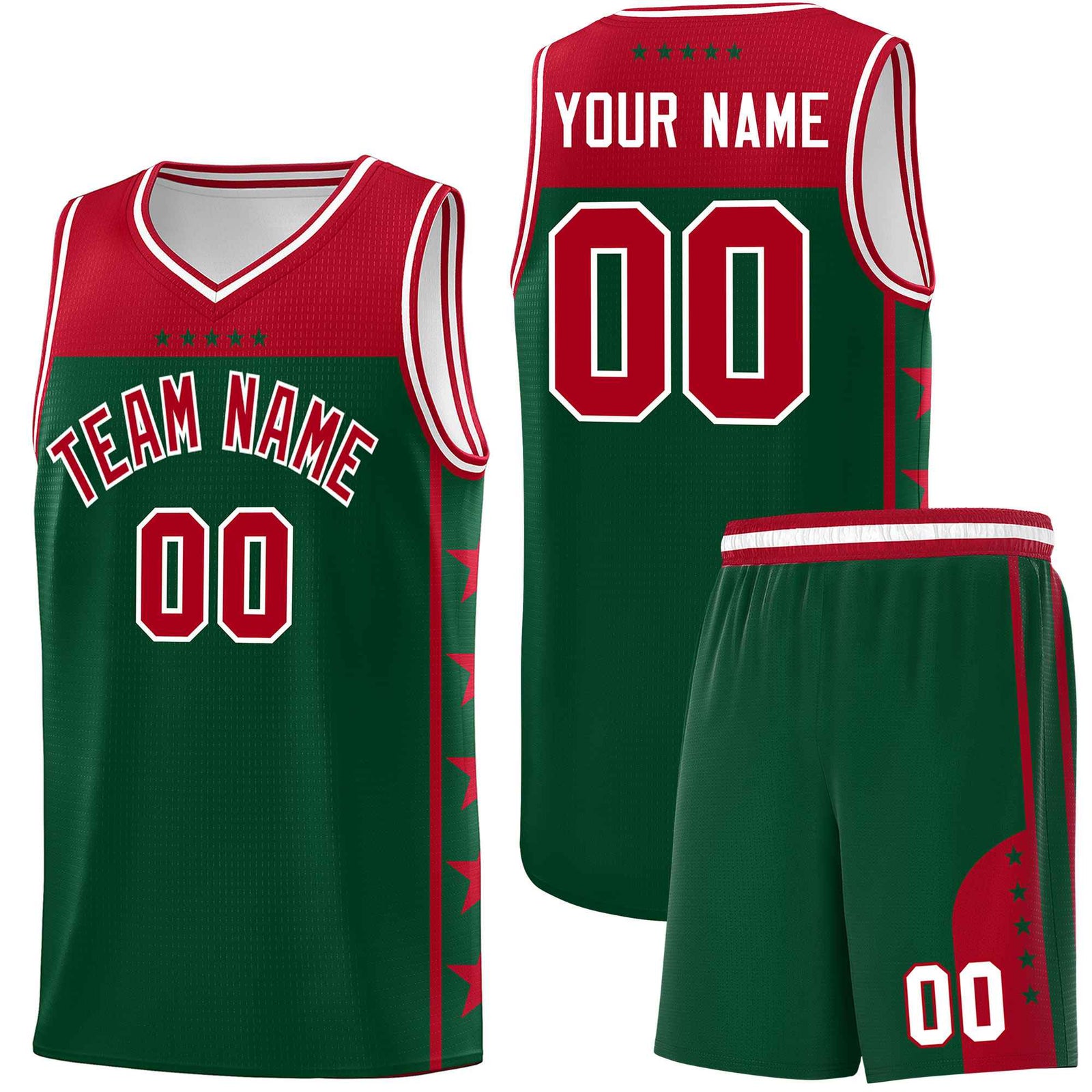 Custom Kelly Green Red Color Block Sets Sports Uniform Basketball Jersey