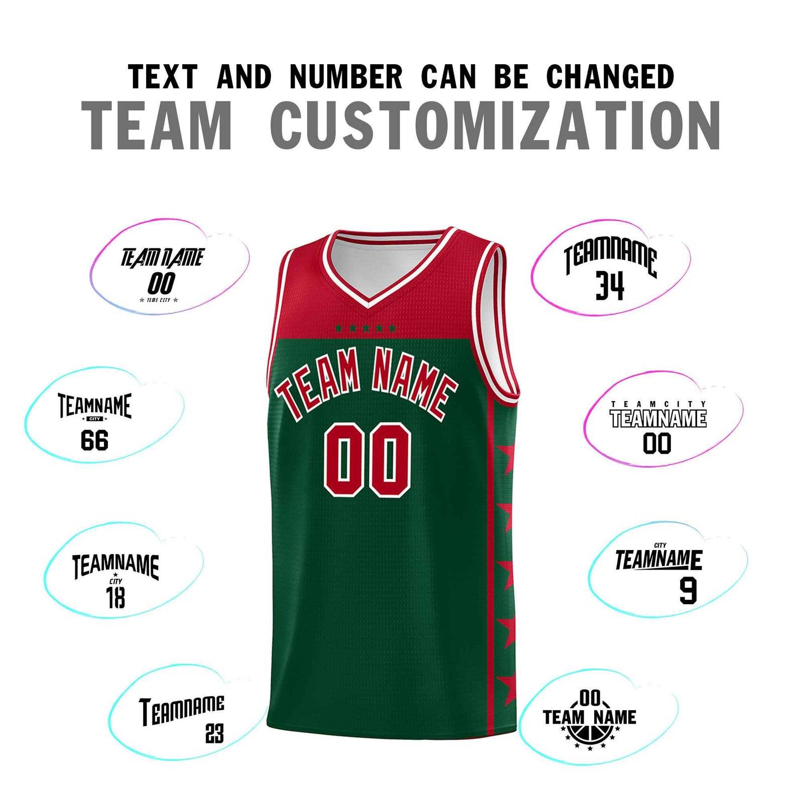 Custom Kelly Green Red Color Block Sets Sports Uniform Basketball Jersey