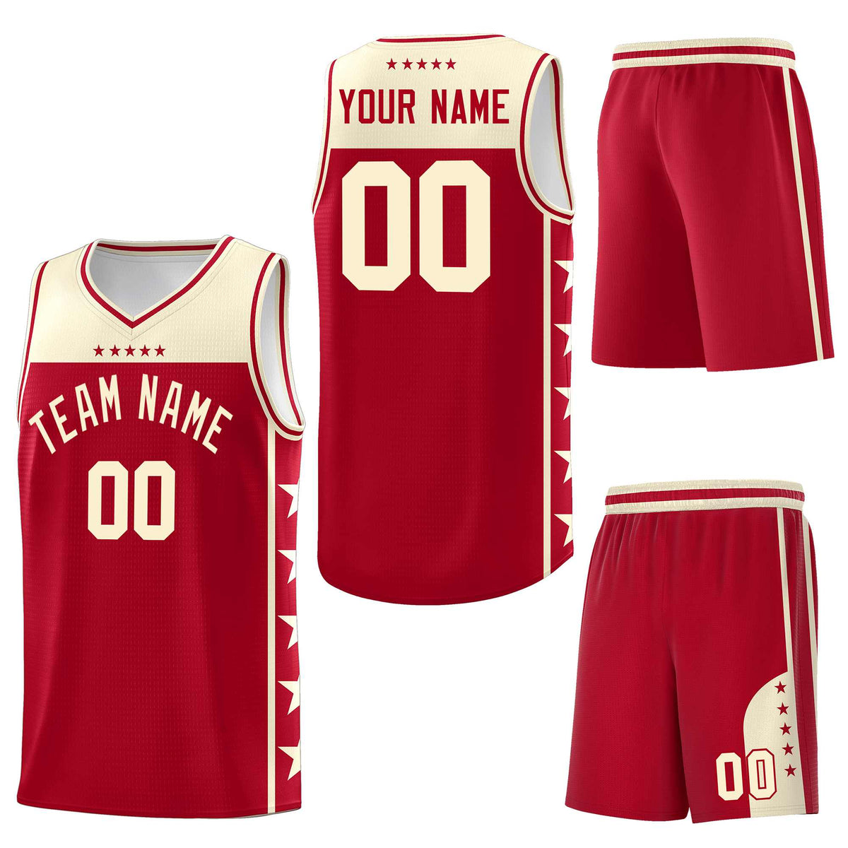Custom Red Cream Personalized Star Pattern Sports Uniform Basketball Jersey
