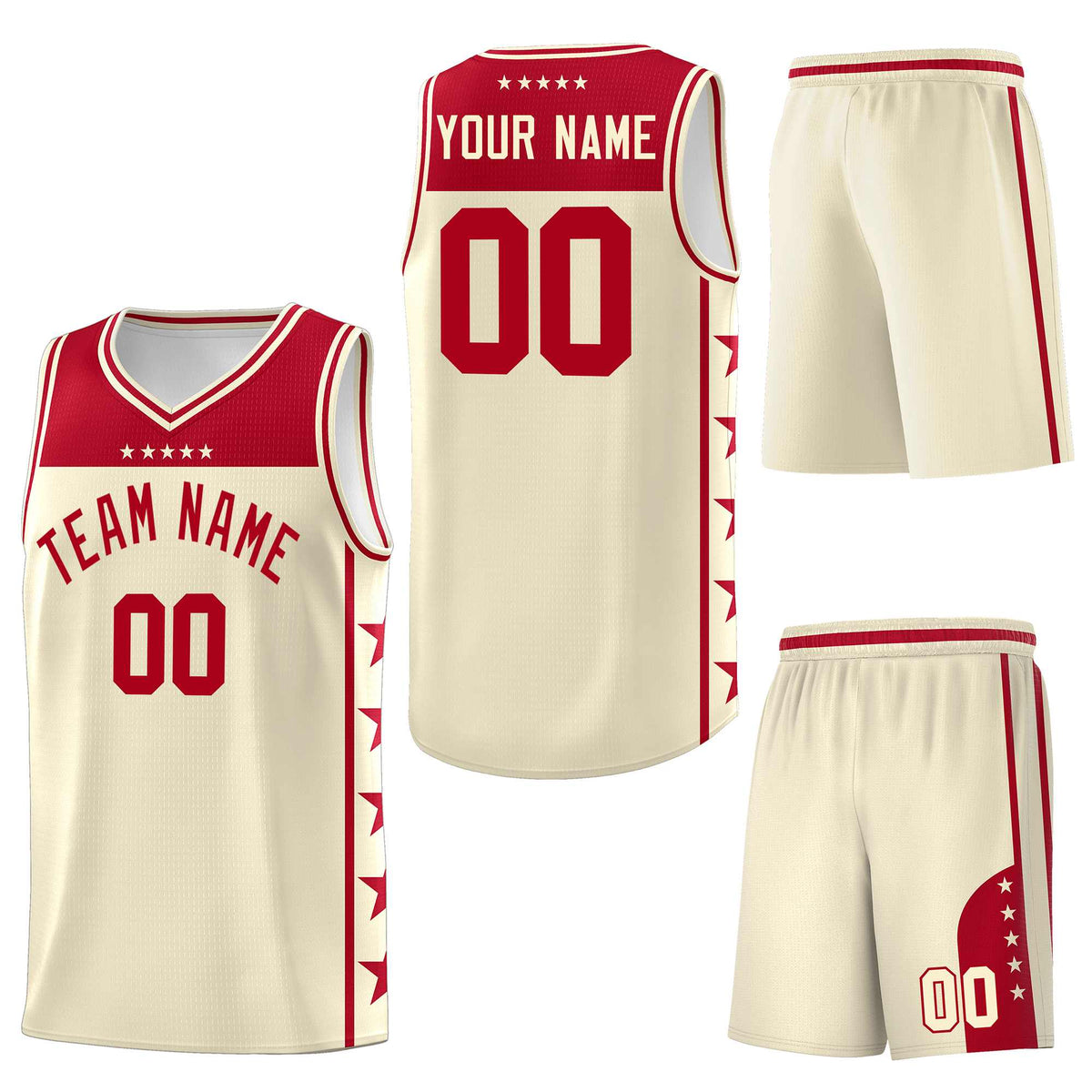 Custom Cream Red Personalized Star Pattern Sports Uniform Basketball Jersey