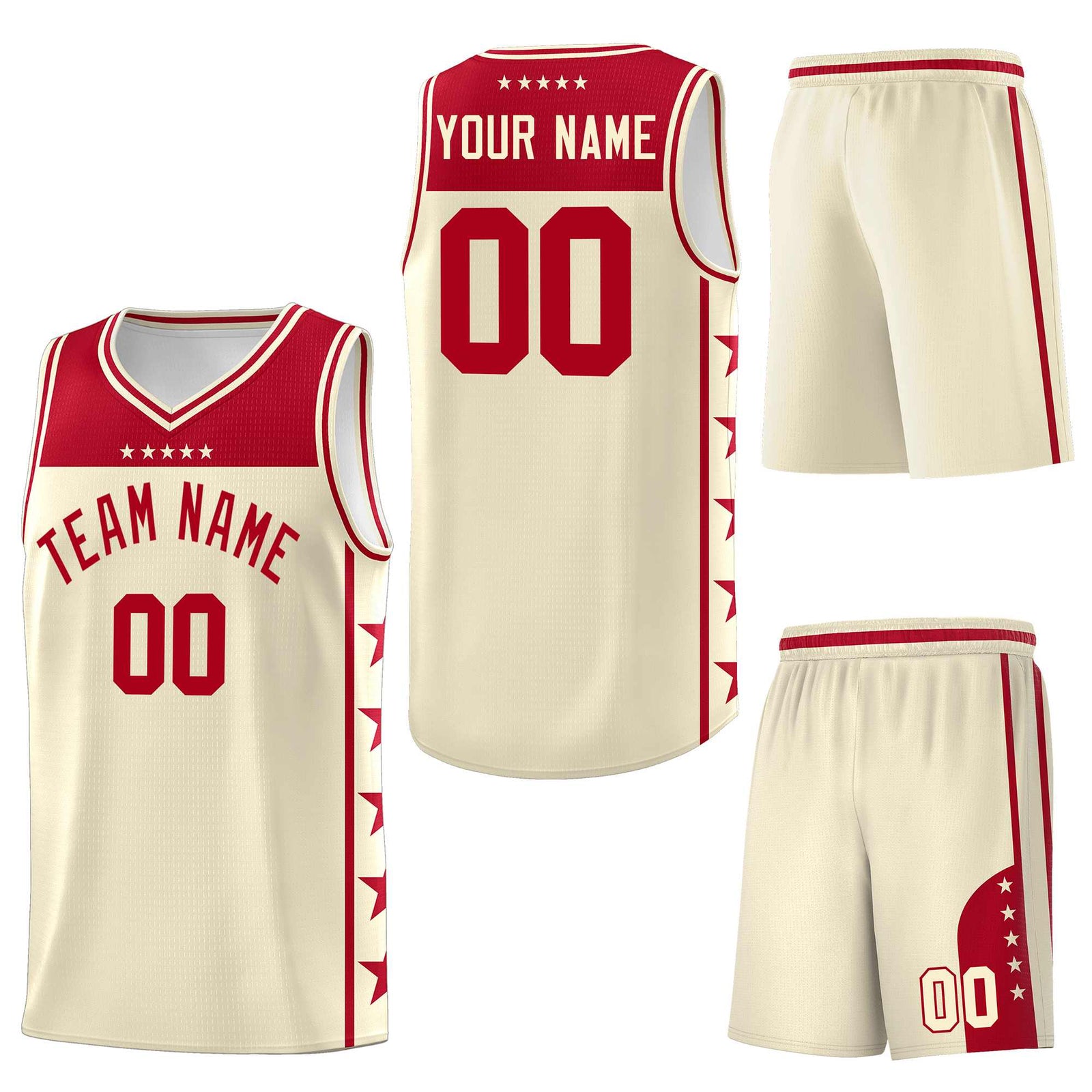 Custom Cream Red Personalized Star Pattern Sports Uniform Basketball Jersey