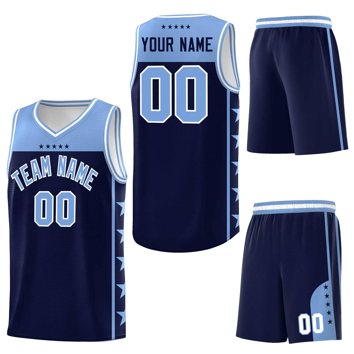 Custom Navy Light Blue Personalized Star Pattern Sports Uniform Basketball Jersey