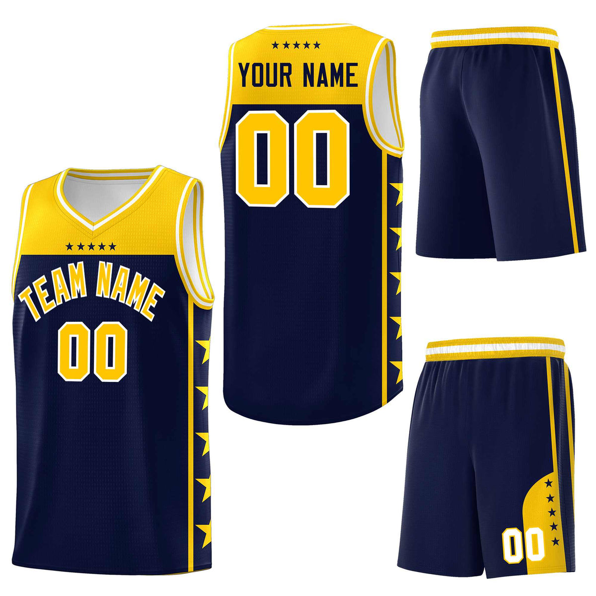 Custom Navy Yellow Personalized Star Pattern Sports Uniform Basketball Jersey