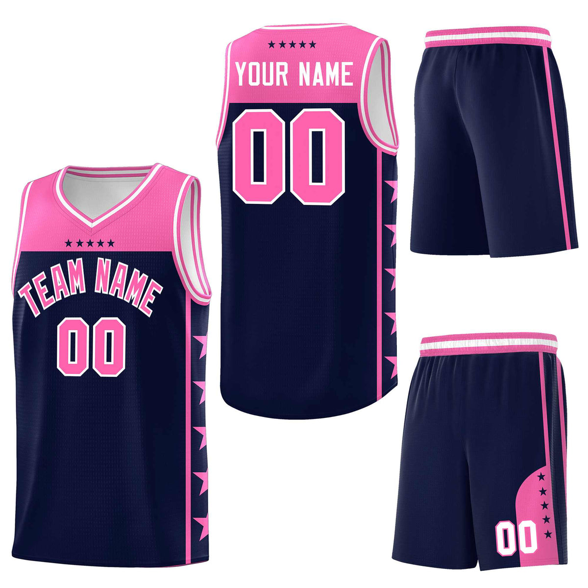 Custom Navy Pink Personalized Star Pattern Sports Uniform Basketball Jersey