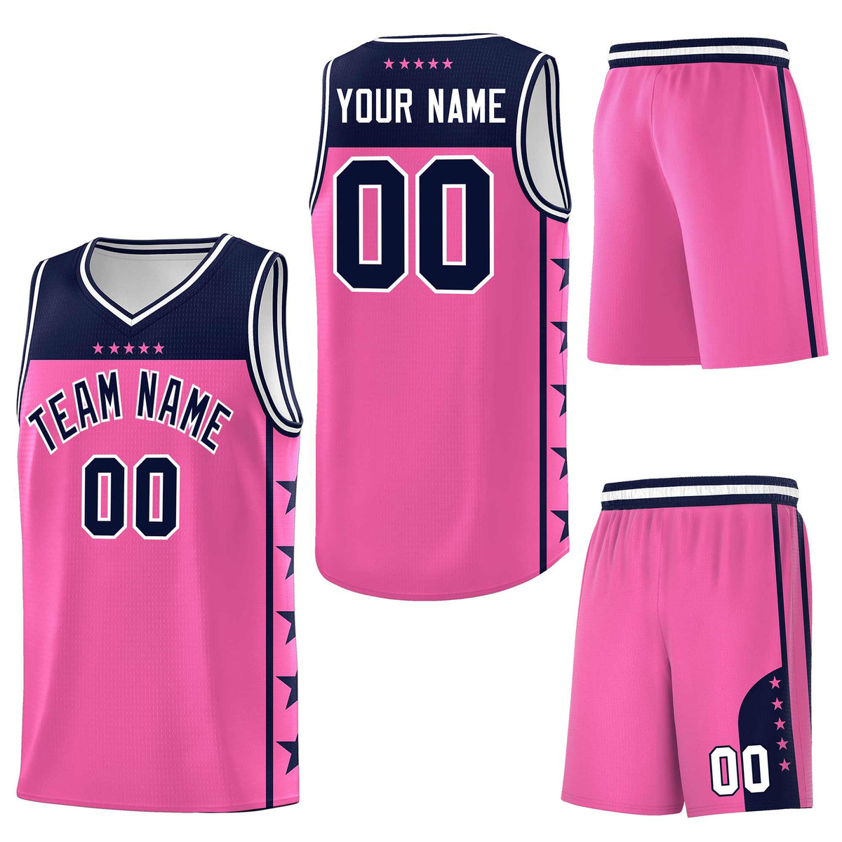 Custom Pink Navy Personalized Star Pattern Sports Uniform Basketball Jersey