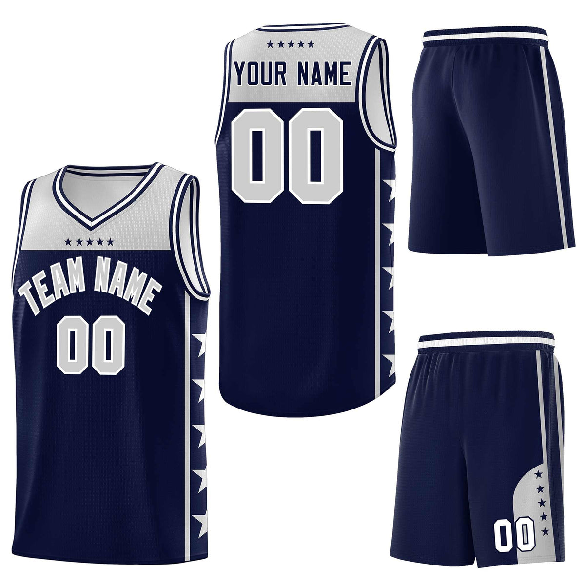 Custom Navy Gray Personalized Star Pattern Sports Uniform Basketball Jersey