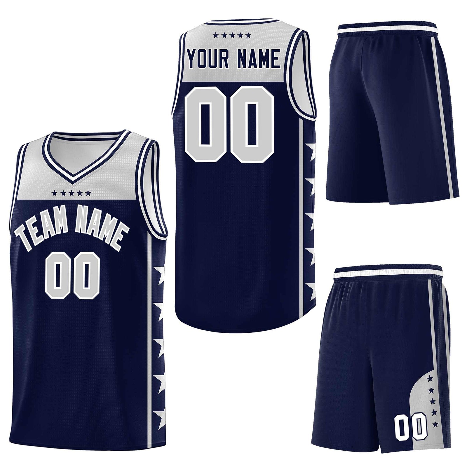 Custom Navy Gray Personalized Star Pattern Sports Uniform Basketball Jersey
