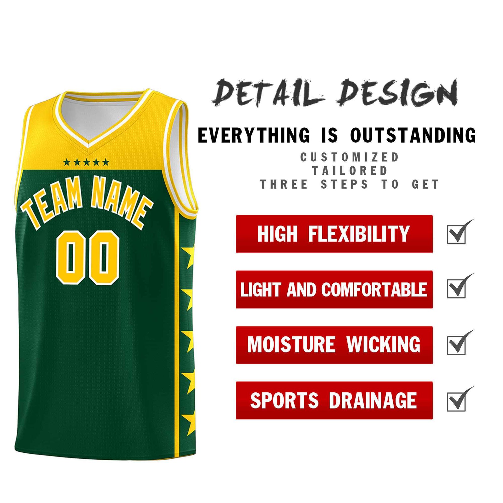 Custom Kelly Green Yellow Color Block Sets Sports Uniform Basketball Jersey