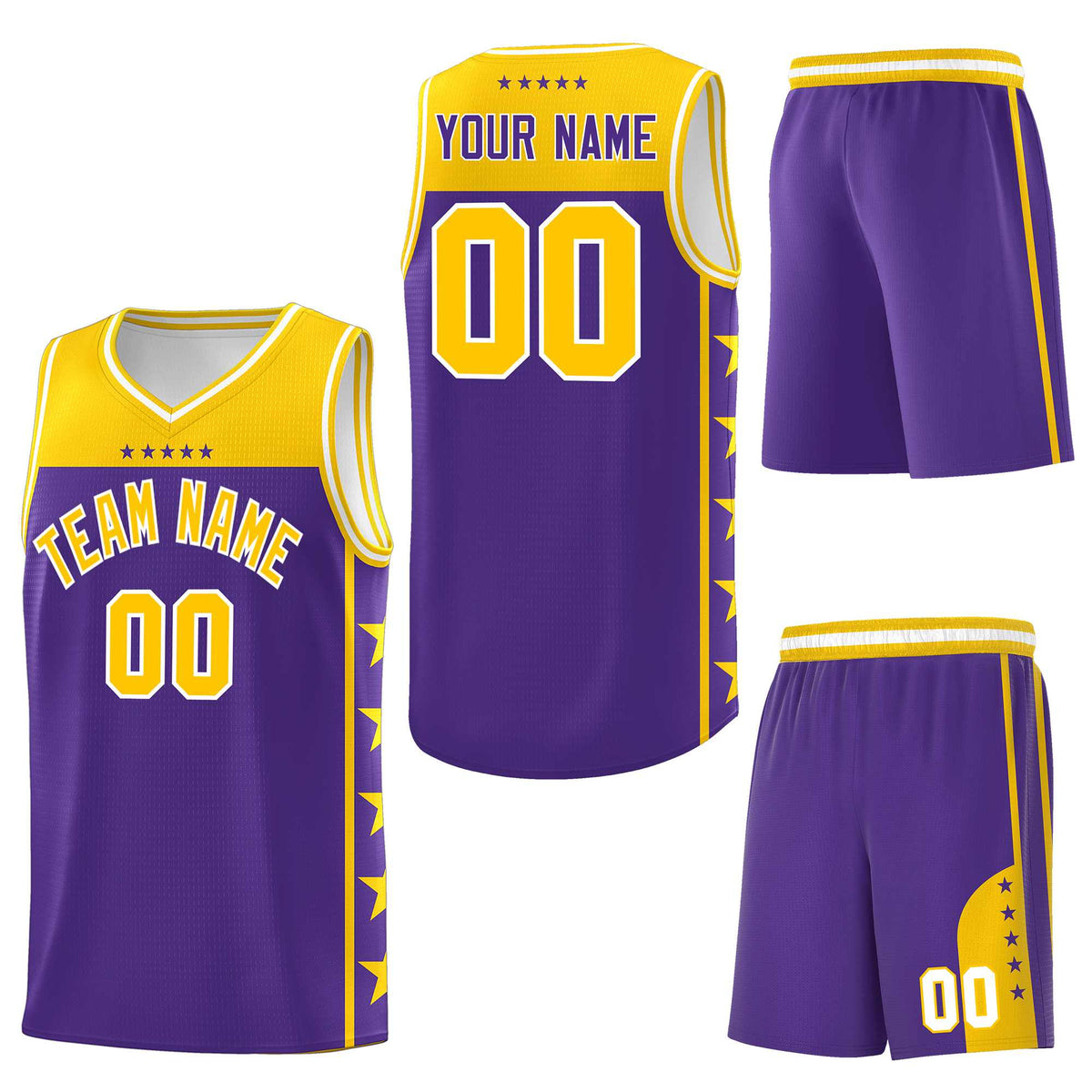 Custom Purple Yellow Personalized Star Pattern Sports Uniform Basketball Jersey