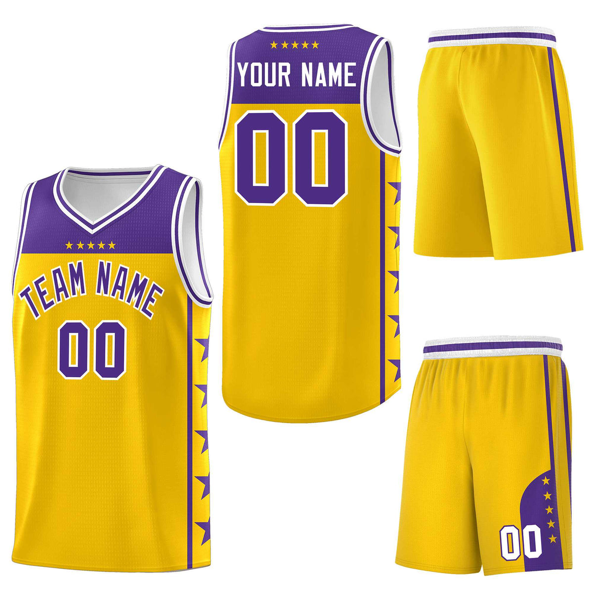 Custom Gold Purple Personalized Star Pattern Sports Uniform Basketball Jersey