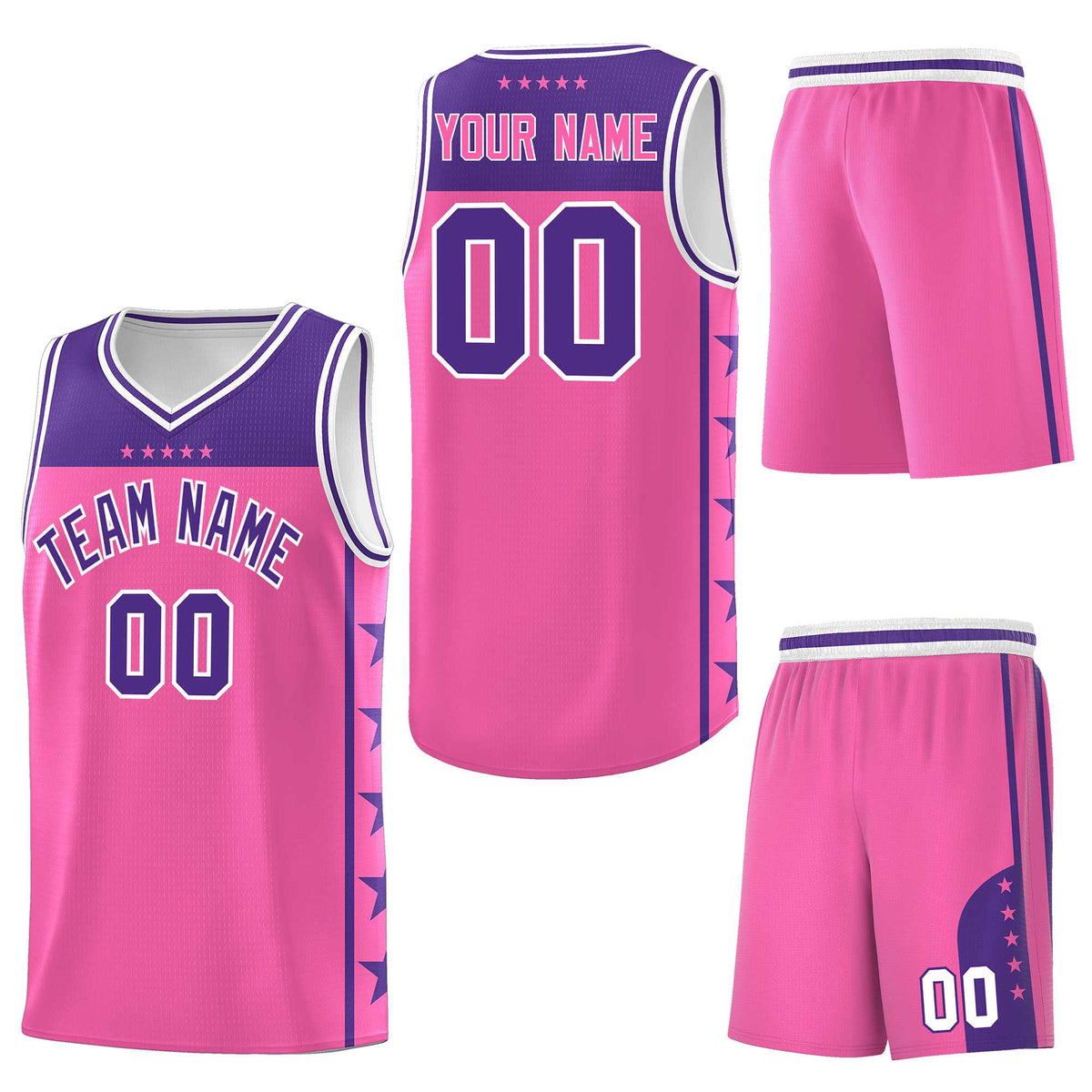 Custom Pink Purple Personalized Star Pattern Sports Uniform Basketball Jersey
