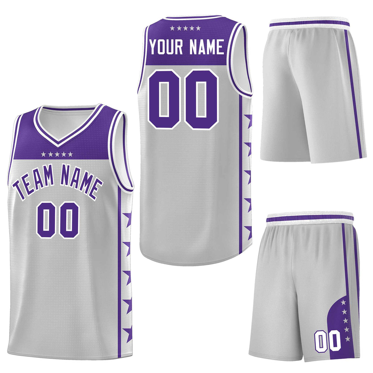 Custom Gray Purple Personalized Star Pattern Sports Uniform Basketball Jersey