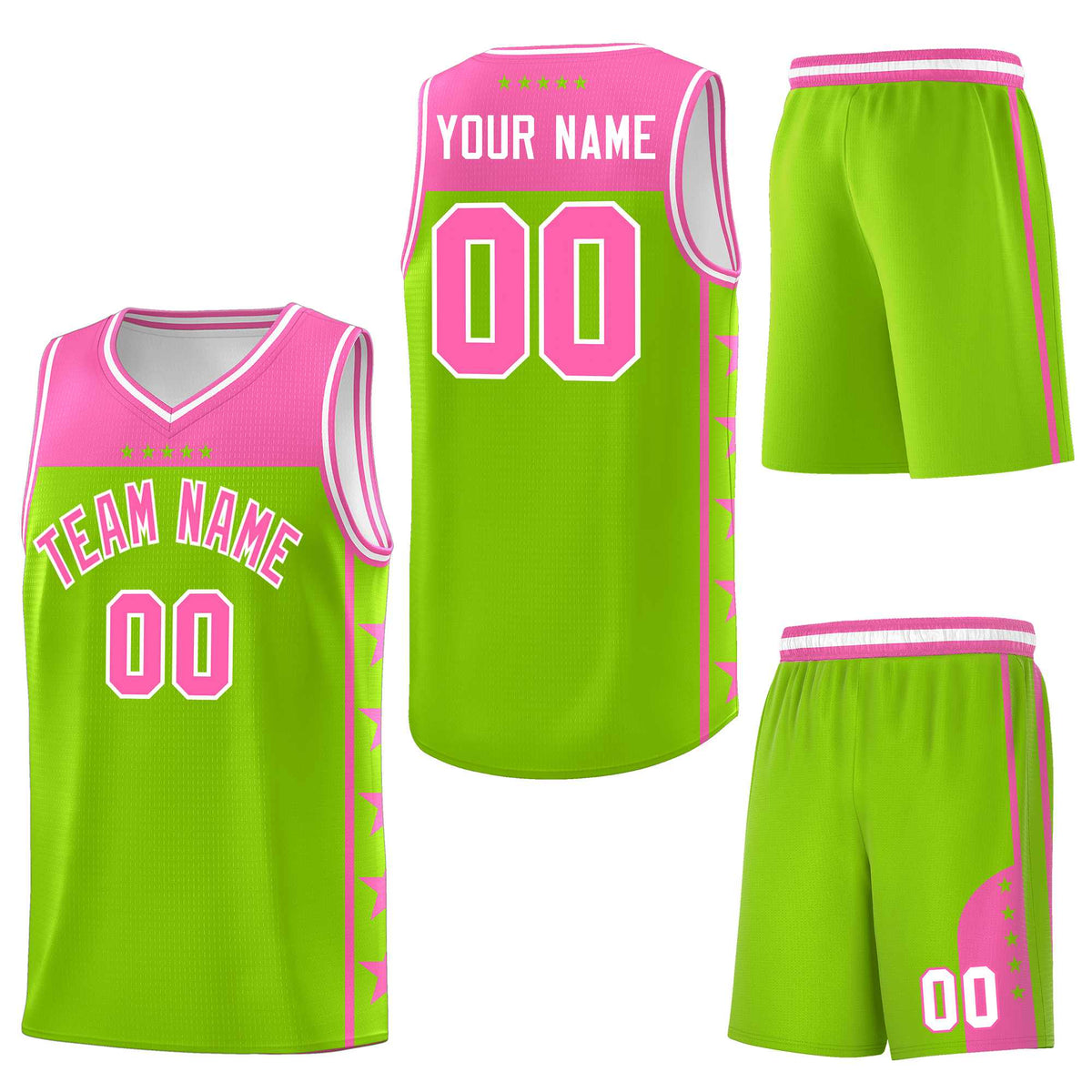 Custom Neon Green Pink Personalized Star Pattern Sports Uniform Basketball Jersey