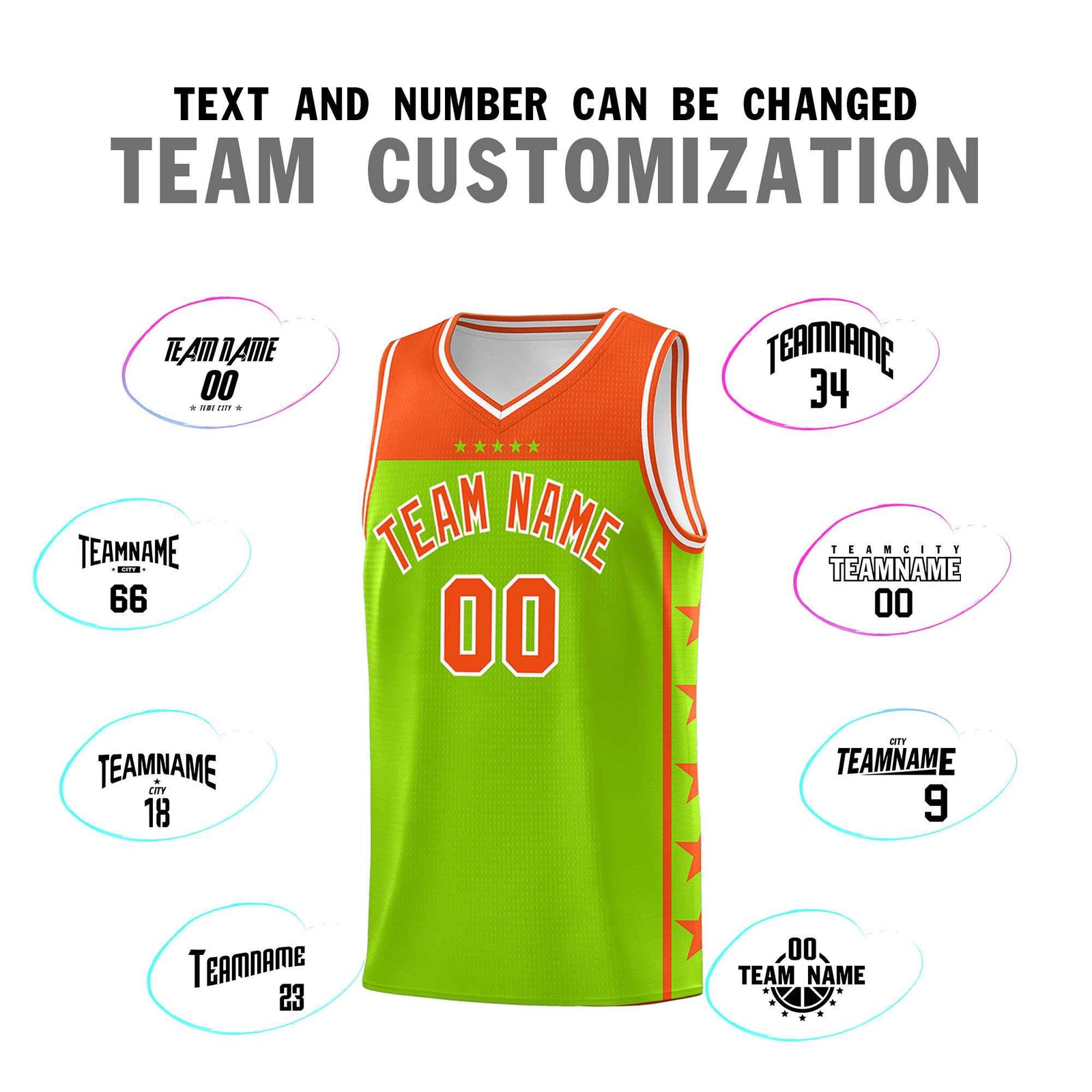 Custom Neon Green Orange Color Block Sets Sports Uniform Basketball Jersey
