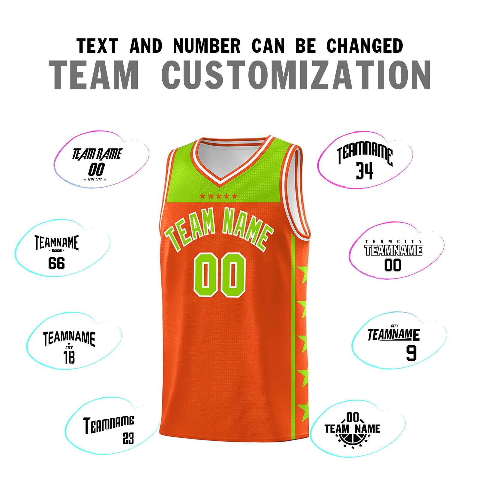 Custom Orange Neon Green Color Block Sets Sports Uniform Basketball Jersey