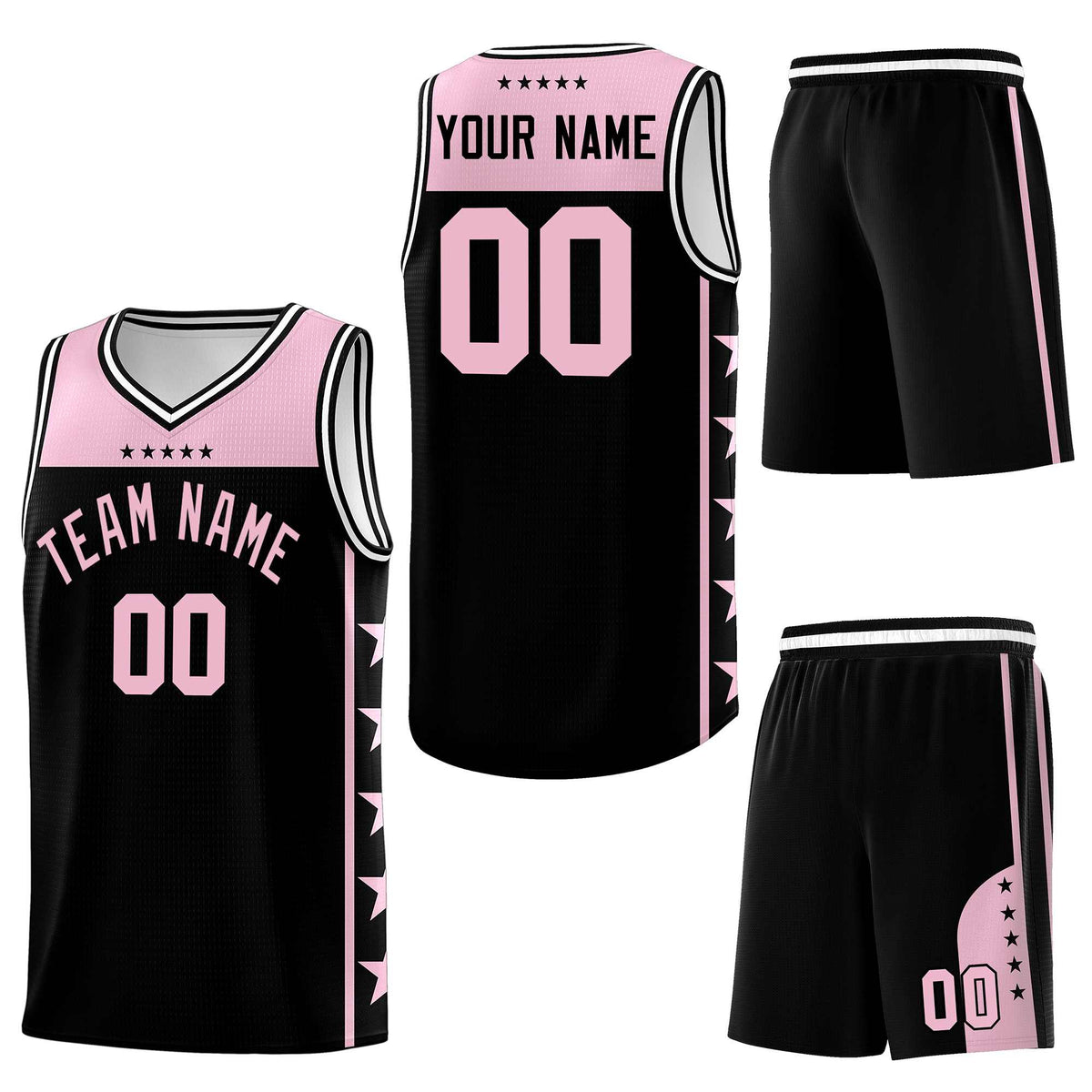 Custom Black Light Pink Personalized Star Pattern Sports Uniform Basketball Jersey