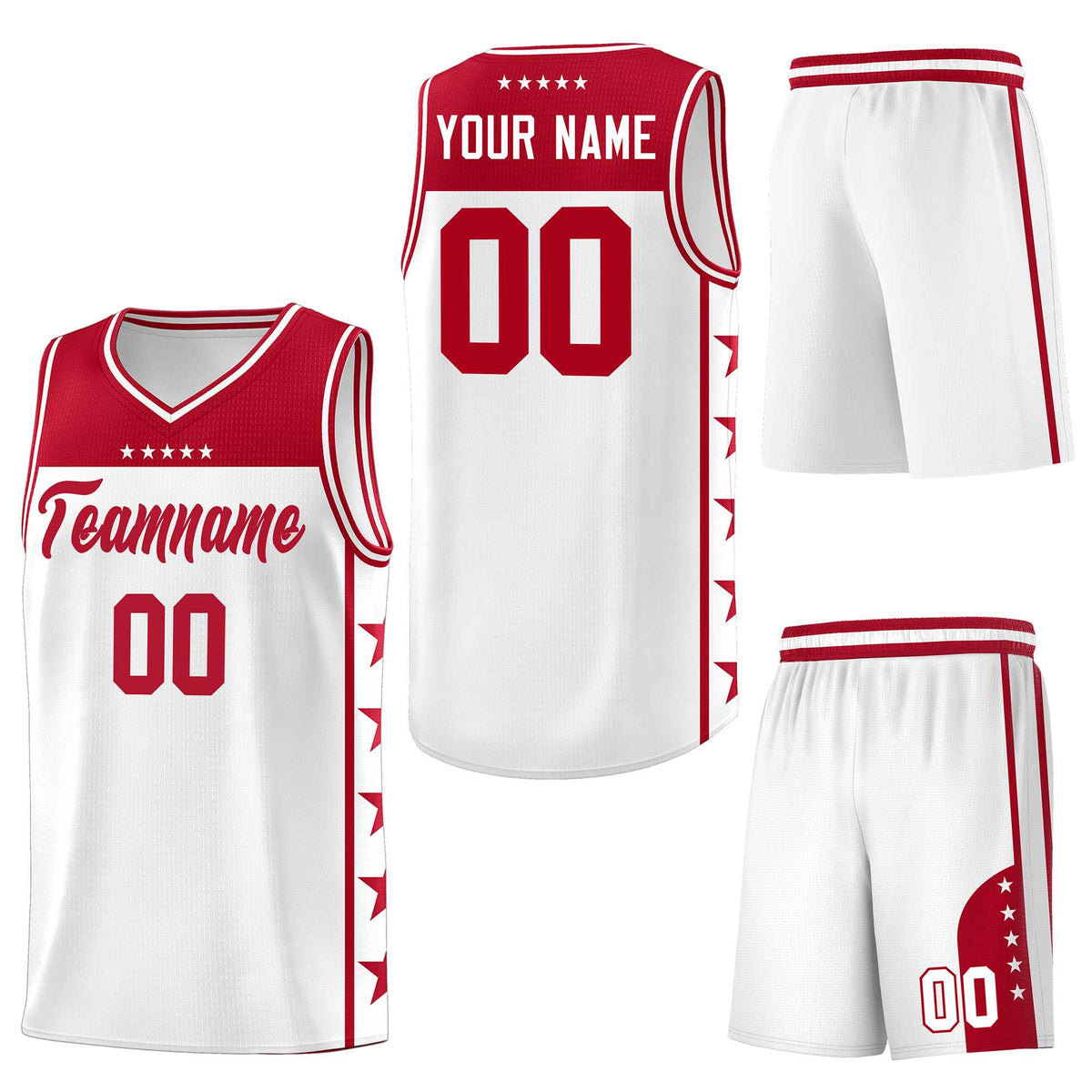 Custom White Red Personalized Star Pattern Sports Uniform Basketball Jersey