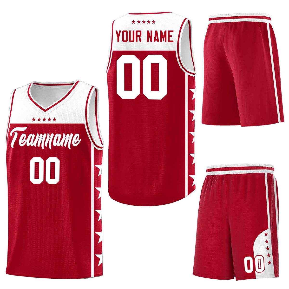 Custom Red White Personalized Star Pattern Sports Uniform Basketball Jersey