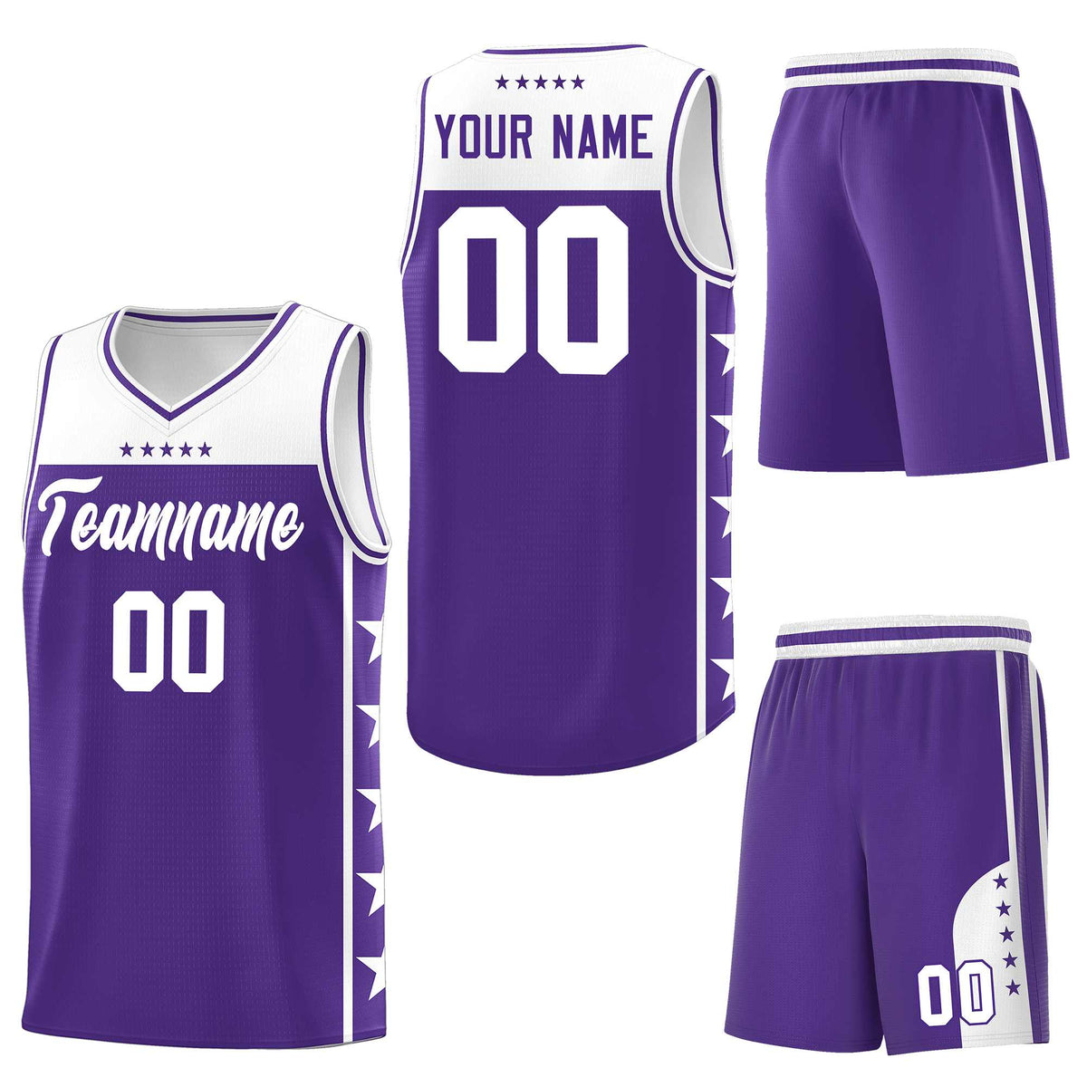 Custom Purple White Personalized Star Pattern Sports Uniform Basketball Jersey