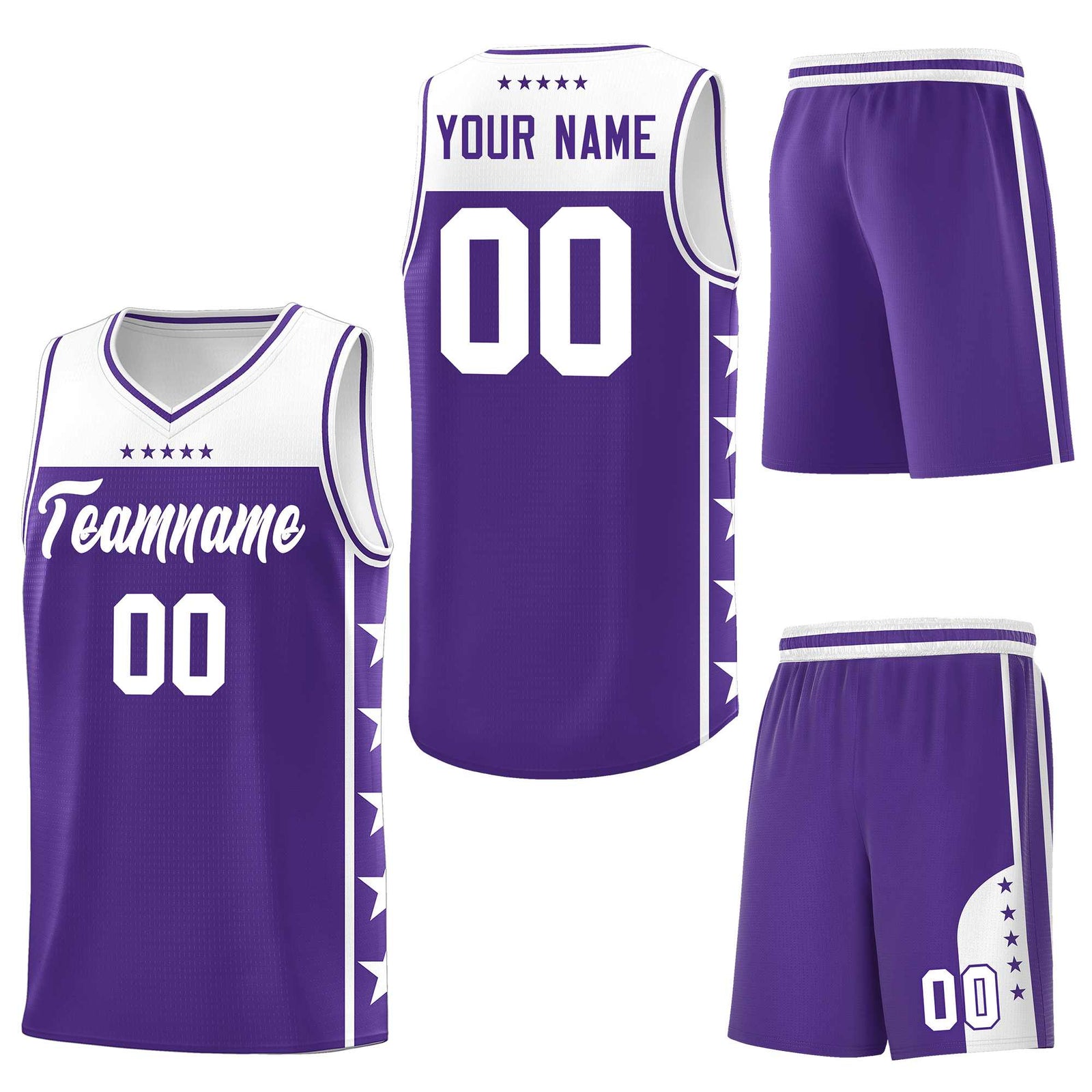 Custom Purple White Personalized Star Pattern Sports Uniform Basketball Jersey