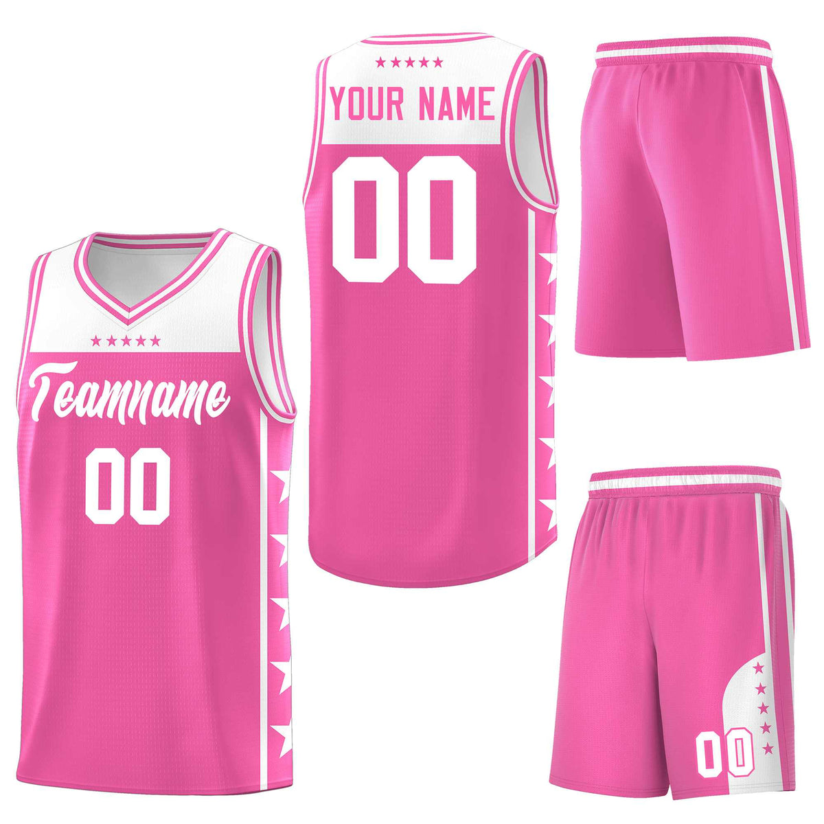 Custom Pink White Personalized Star Pattern Sports Uniform Basketball Jersey