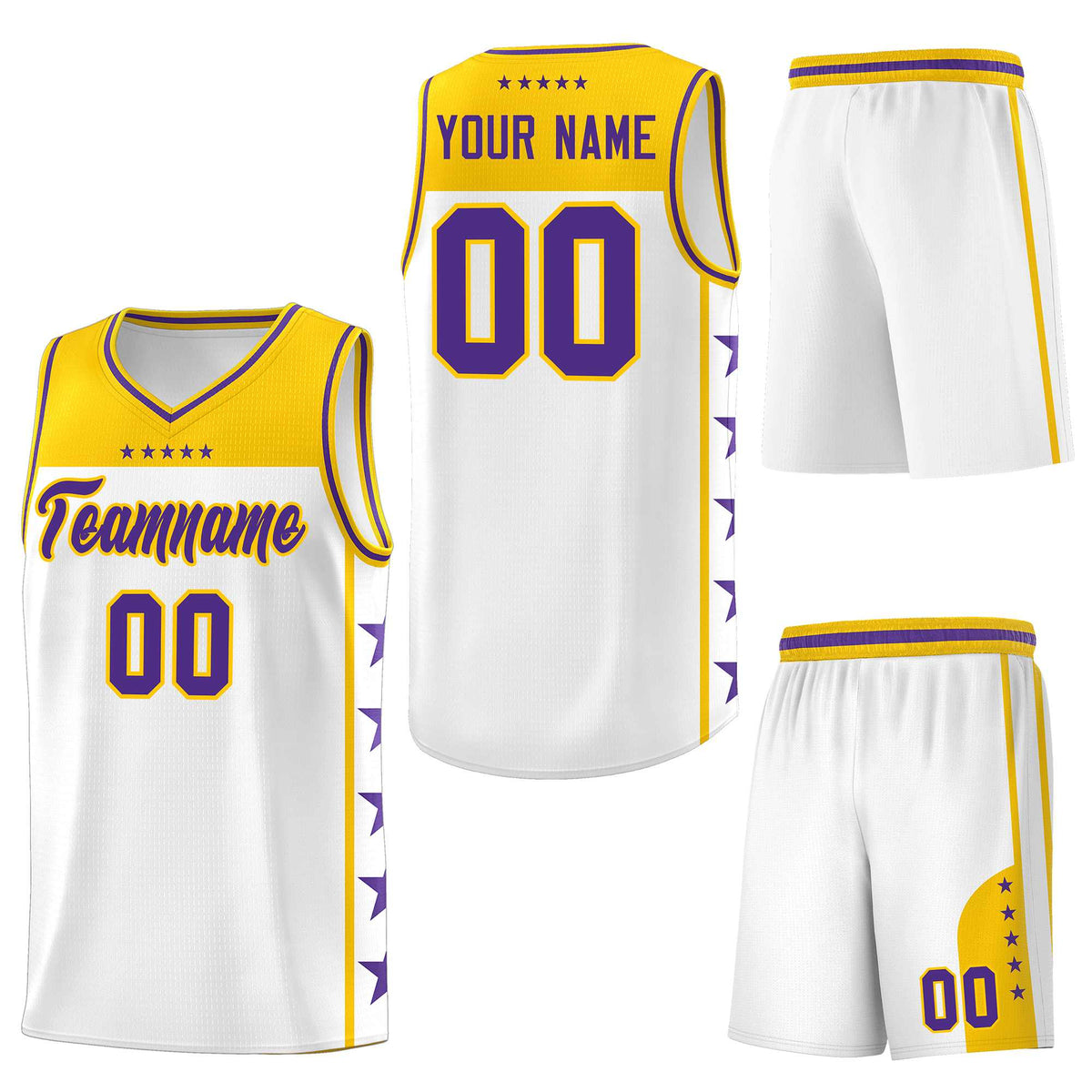 Custom White Purple Personalized Star Pattern Sports Uniform Basketball Jersey