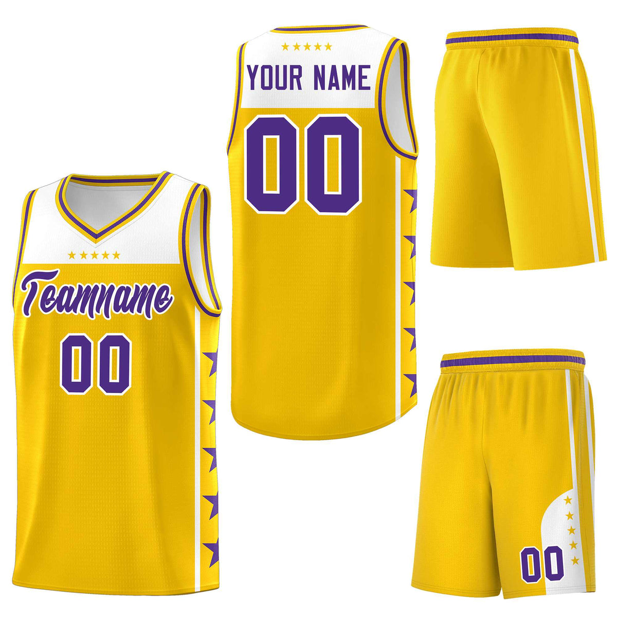 Custom Gold Purple Personalized Star Pattern Sports Uniform Basketball Jersey