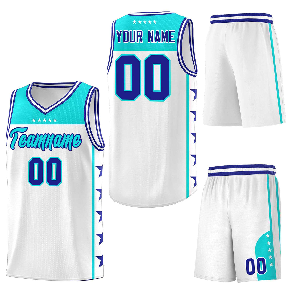 Custom White Sky Blue Personalized Star Pattern Sports Uniform Basketball Jersey