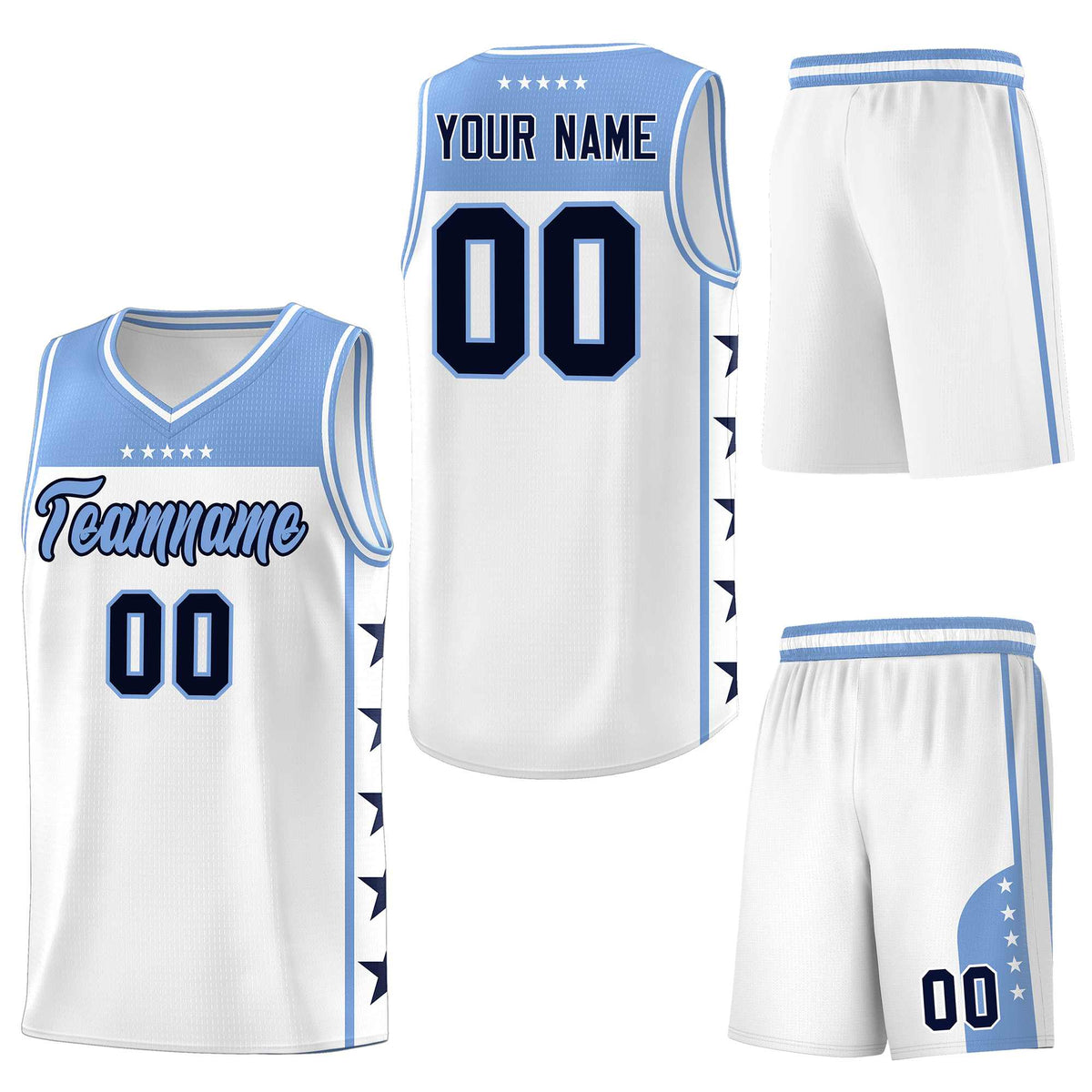 Custom White Light Blue Personalized Star Pattern Sports Uniform Basketball Jersey