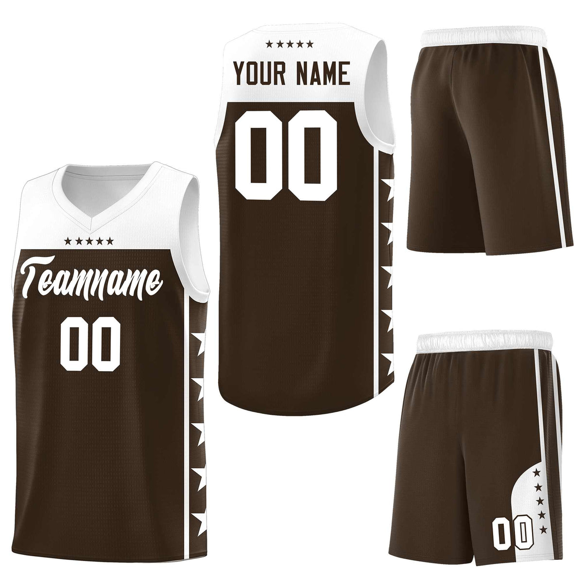 Custom Brown White Personalized Star Pattern Sports Uniform Basketball Jersey