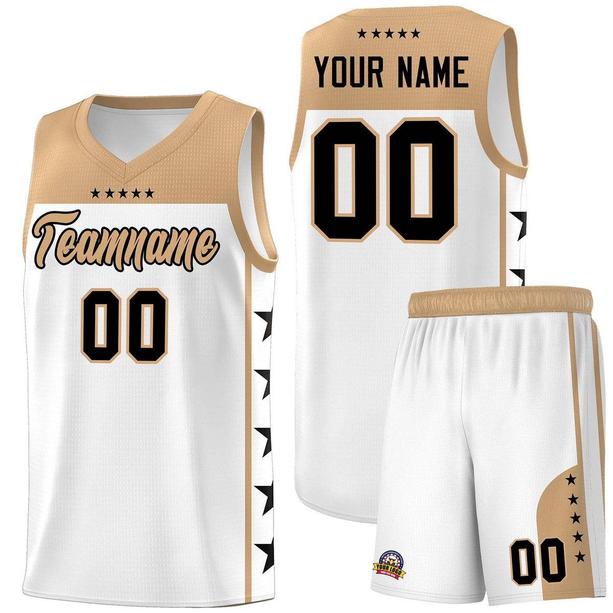 Custom White Old Gold Color Block Sets Sports Uniform Basketball Jersey