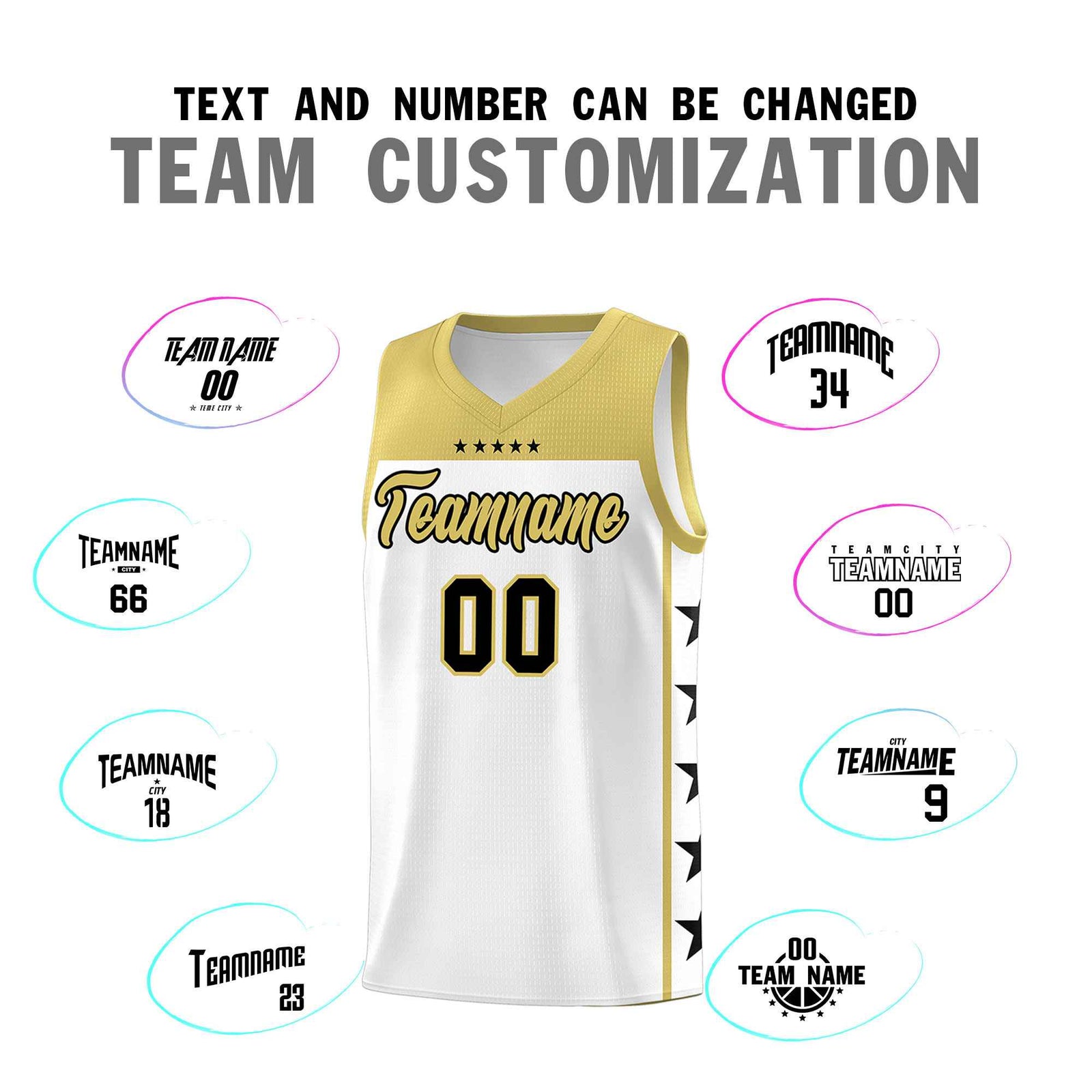 Custom White Old Gold Color Block Sets Sports Uniform Basketball Jersey