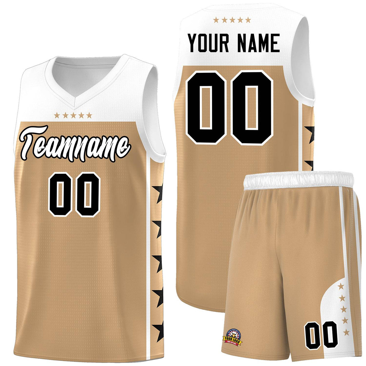 Custom Old Gold White Color Block Sets Sports Uniform Basketball Jersey