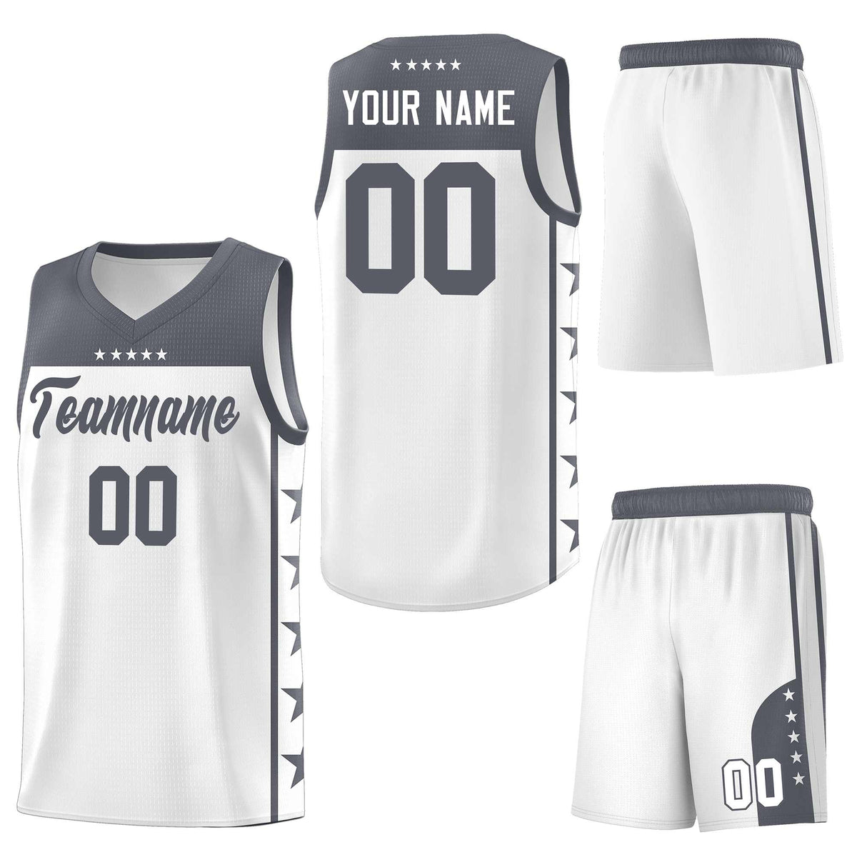 Custom White Dark Gray Personalized Star Pattern Sports Uniform Basketball Jersey