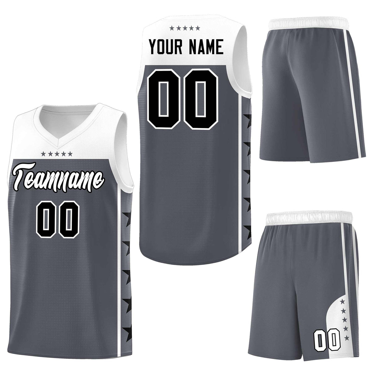 Custom Dark Gray White Personalized Star Pattern Sports Uniform Basketball Jersey