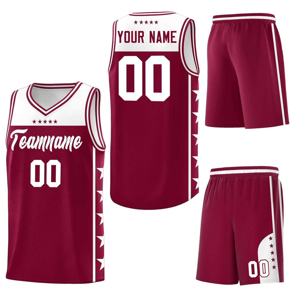 Custom Crimson White Personalized Star Pattern Sports Uniform Basketball Jersey