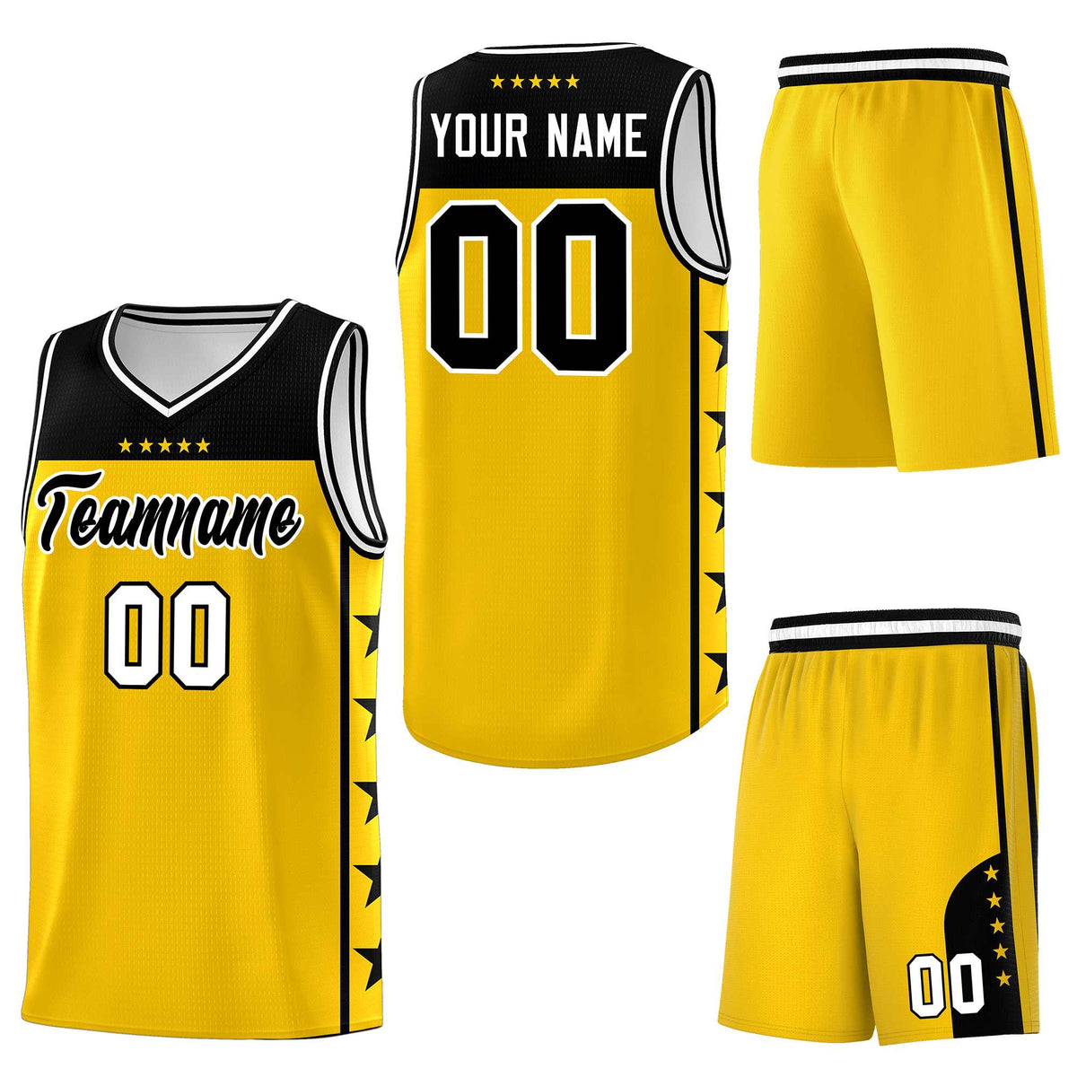 Custom Gold Black Personalized Star Pattern Sports Uniform Basketball Jersey