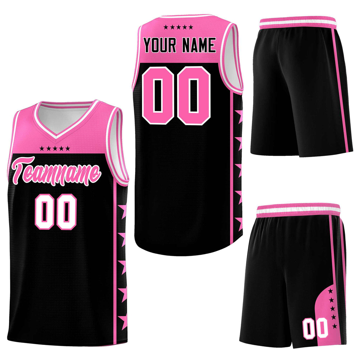 Custom Black Pink Personalized Star Pattern Sports Uniform Basketball Jersey
