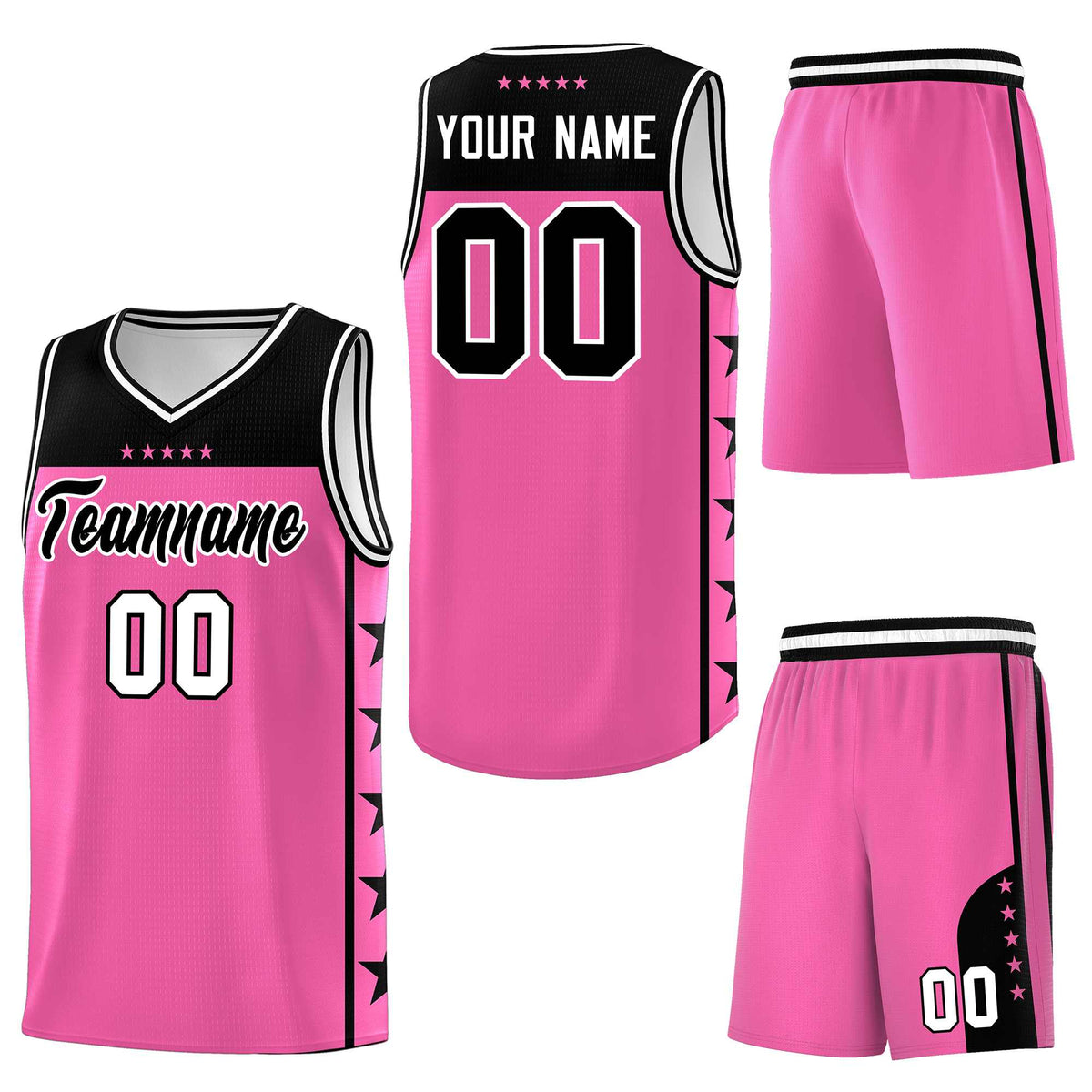 Custom Pink Black Personalized Star Pattern Sports Uniform Basketball Jersey