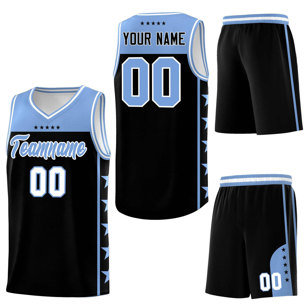 Custom Black Light Blue Personalized Star Pattern Sports Uniform Basketball Jersey