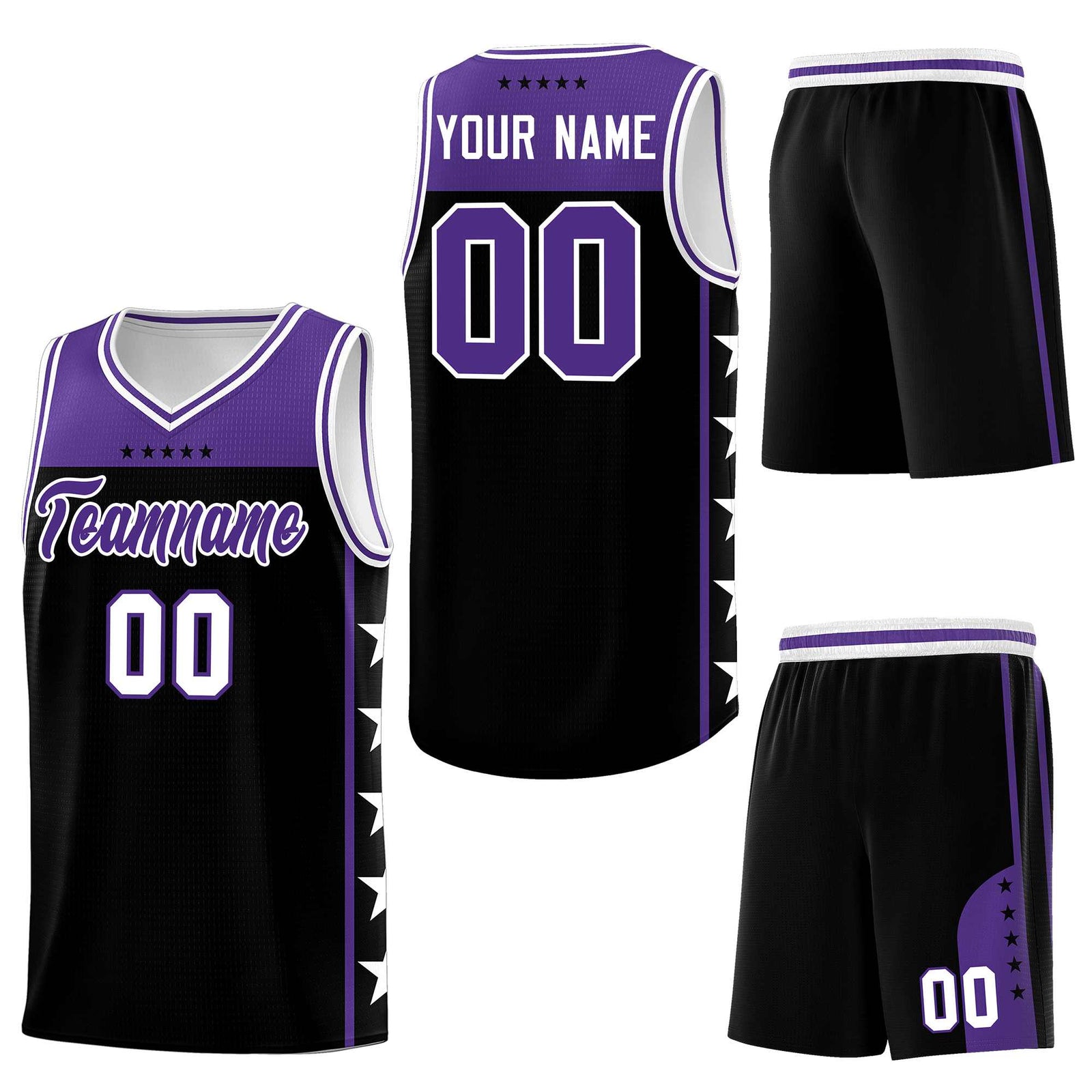 Custom Black Purple Personalized Star Pattern Sports Uniform Basketball Jersey