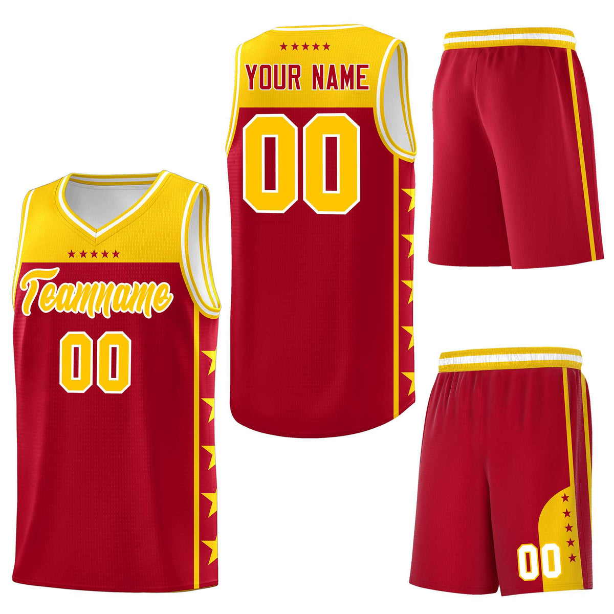 Custom Red Yellow Personalized Star Pattern Sports Uniform Basketball Jersey
