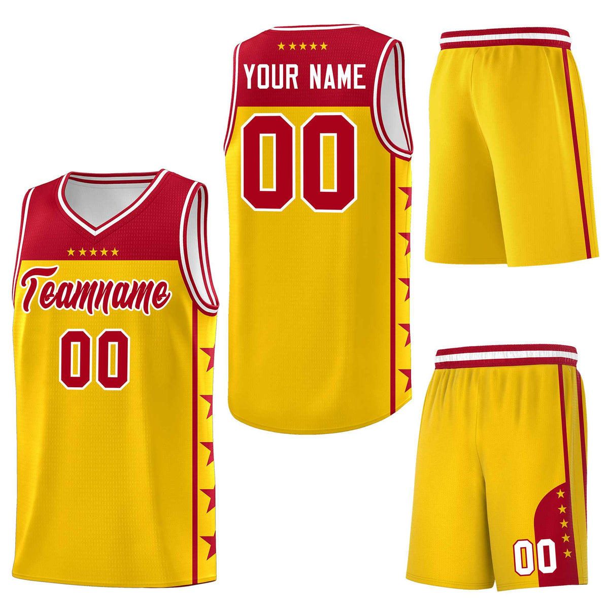 Custom Gold Red Personalized Star Pattern Sports Uniform Basketball Jersey
