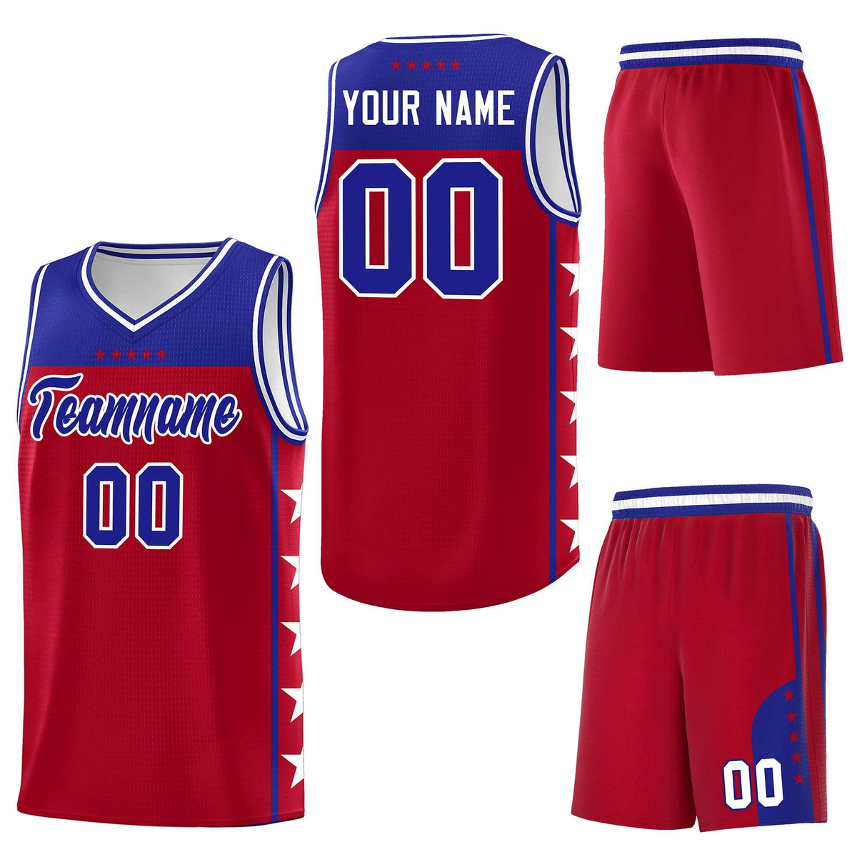 Custom Red Royal Personalized Star Pattern Sports Uniform Basketball Jersey