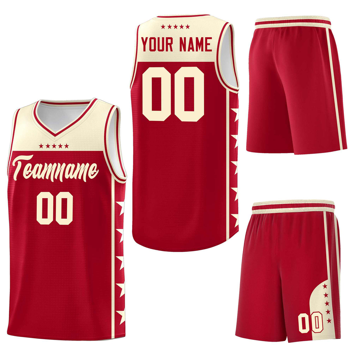 Custom Red Cream Personalized Star Pattern Sports Uniform Basketball Jersey