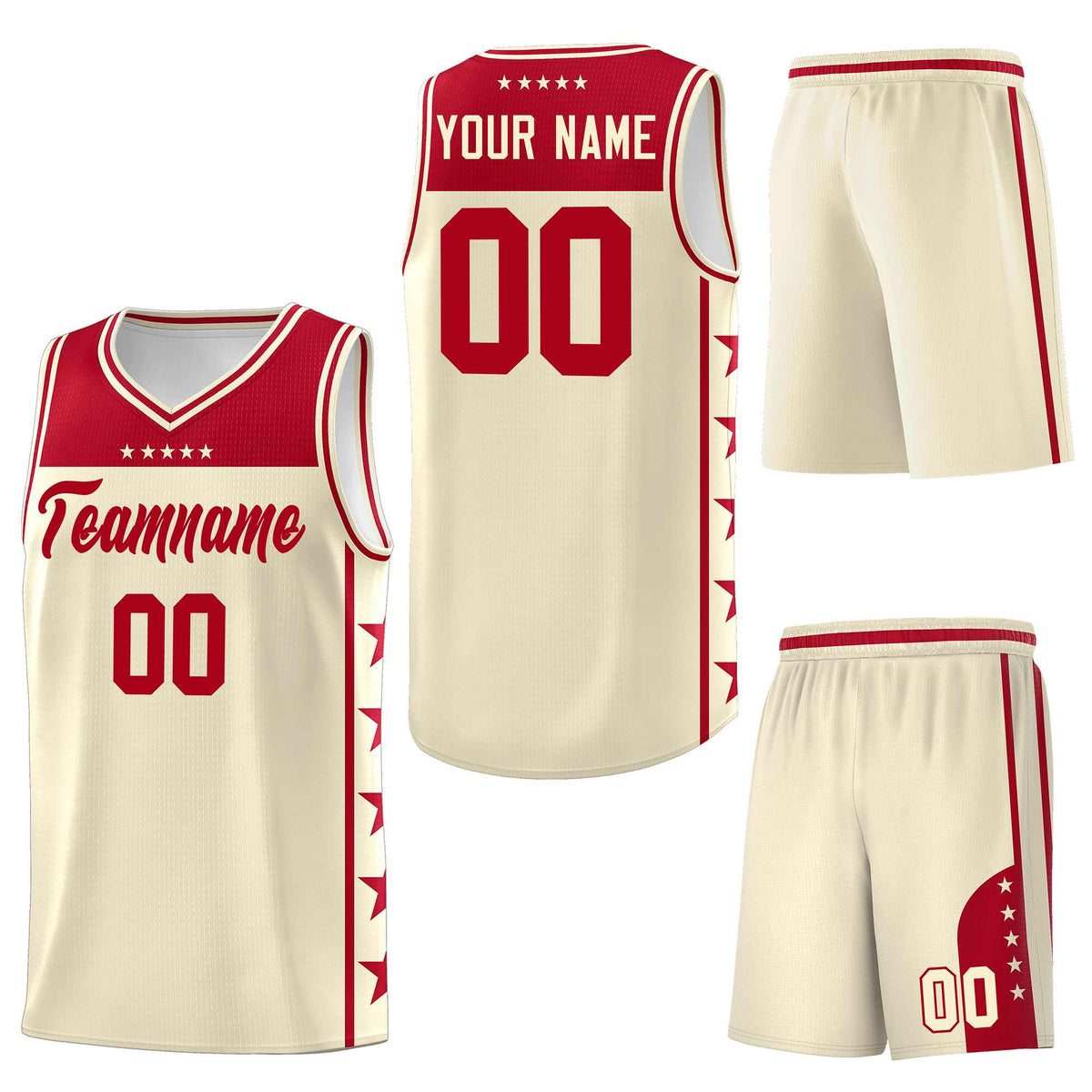 Custom Cream Red Personalized Star Pattern Sports Uniform Basketball Jersey