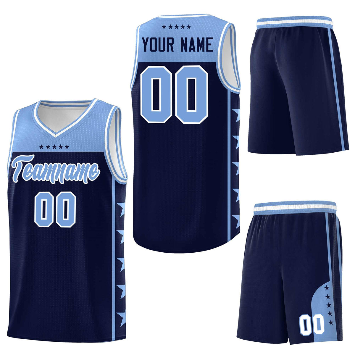 Custom Navy Light Blue Personalized Star Pattern Sports Uniform Basketball Jersey