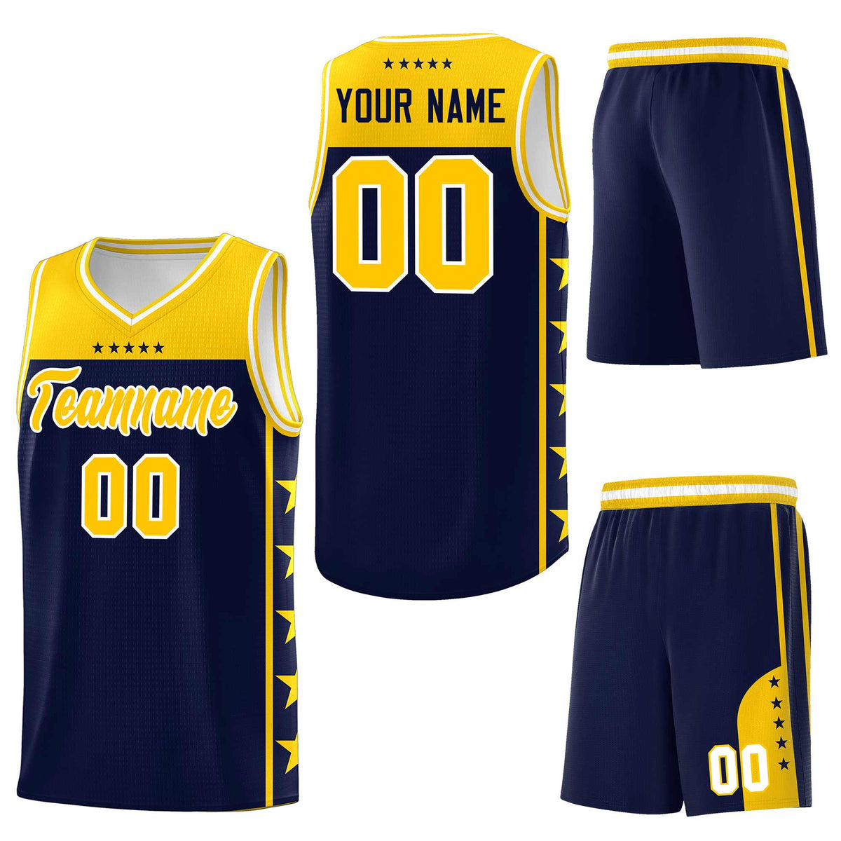Custom Navy Yellow Personalized Star Pattern Sports Uniform Basketball Jersey